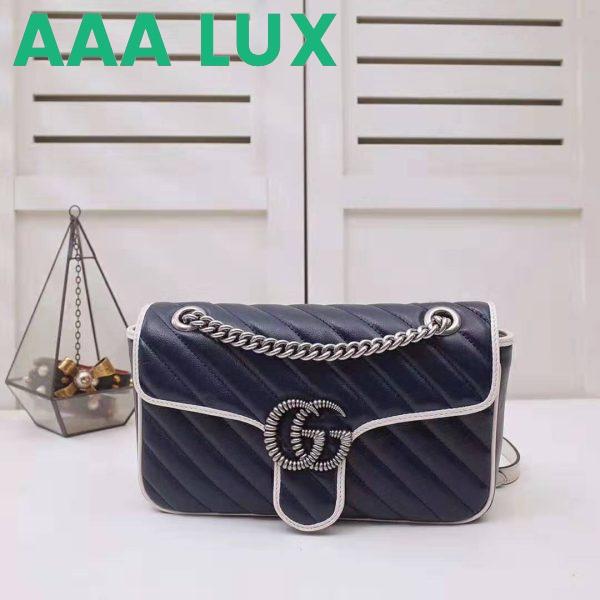 Replica Gucci GG Women GG Marmont Small Shoulder Bag in Blue Diagonal Matelassé Leather 3