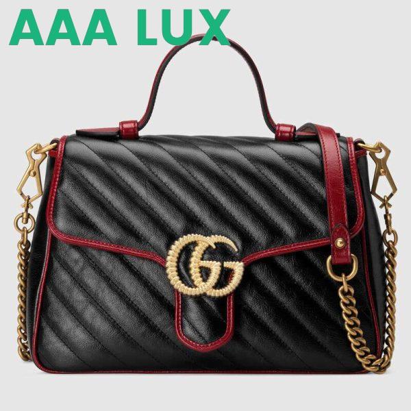 Replica Gucci GG Women GG Marmont Small Top Handle Bag in Black Diagonal Matelassé Leather