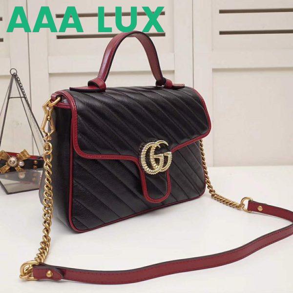 Replica Gucci GG Women GG Marmont Small Top Handle Bag in Black Diagonal Matelassé Leather 4