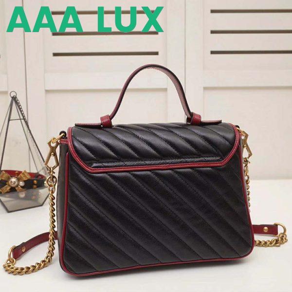 Replica Gucci GG Women GG Marmont Small Top Handle Bag in Black Diagonal Matelassé Leather 5