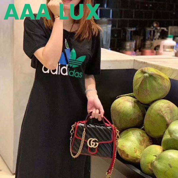 Replica Gucci GG Women GG Marmont Small Top Handle Bag in Black Diagonal Matelassé Leather 11
