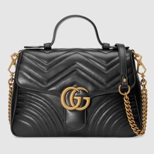 Replica Gucci GG Women GG Marmont Small Top Handle Bag in Black Matelassé Chevron Leather 2