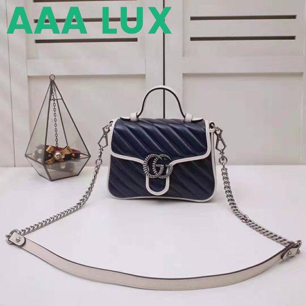 Replica Gucci GG Women GG Marmont Mini Top Handle Bag in Blue Diagonal Matelassé Leather 3