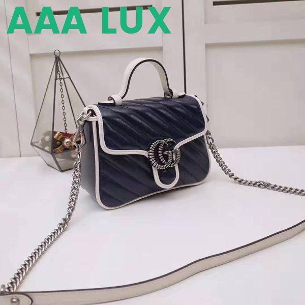 Replica Gucci GG Women GG Marmont Mini Top Handle Bag in Blue Diagonal Matelassé Leather 4