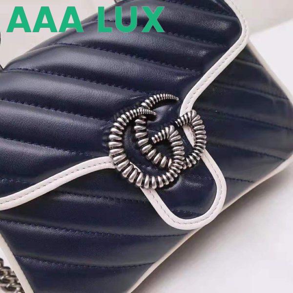 Replica Gucci GG Women GG Marmont Mini Top Handle Bag in Blue Diagonal Matelassé Leather 5