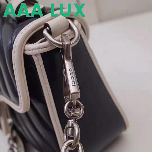 Replica Gucci GG Women GG Marmont Mini Top Handle Bag in Blue Diagonal Matelassé Leather 9