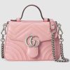 Replica Gucci GG Women GG Marmont Mini Top Handle Bag in Blue Diagonal Matelassé Leather 12