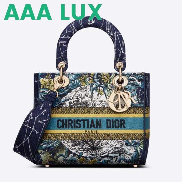 Replica Dior Women Medium Lady D-lite Bag Latte Multicolor Dior Constellation Embroidery-Blue