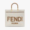 Replica Fendi Women Sunshine Medium White Leather Shopper with Decorative Stitching 11