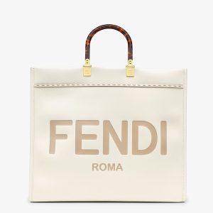 Replica Fendi Women Sunshine Shopper Bag White Leather “FENDI ROMA” 2