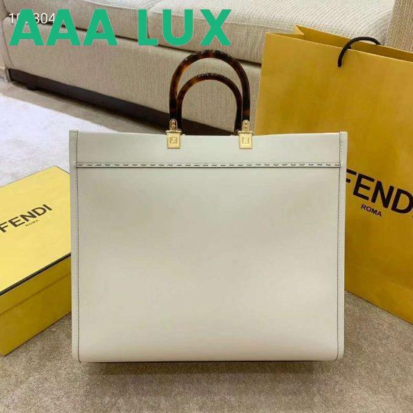 Replica Fendi Women Sunshine Shopper Bag White Leather “FENDI ROMA” 4