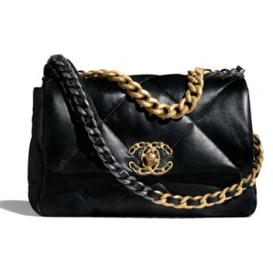 Replica Chanel Women 19 Handbag Lambskin Gold Silver-Tone Ruthenium-Finish Metal Black