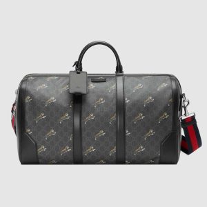 Replica Gucci GG Men Gucci Bestiary Carry-On Duffle with Tigers in Black/Grey Soft GG Supreme 2