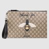 Replica Gucci GG Men Gucci Bestiary Pouch with Bee in Beige/Ebony Soft GG Supreme with Bee