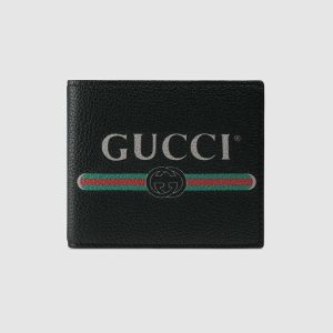 Replica Gucci GG Men Gucci Print Leather Bi-Fold Wallet in Black Leather 2