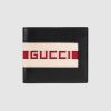 Replica Gucci GG Men Gucci Stripe Leather Wallet in Black Leather