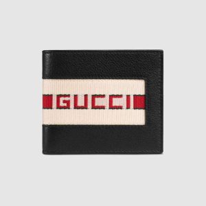 Replica Gucci GG Men Gucci Stripe Leather Wallet in Black Leather 2
