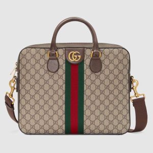 Replica Gucci GG Men Ophidia GG Briefcase in Beige/Ebony Soft GG Supreme Canvas