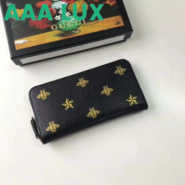 Replica Gucci GG Unisex Bee Star Leather Zip Around Wallet in Black Metal-Free Tanned Leather 3