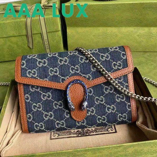 Replica Gucci GG Unisex Dionysus Mini Chain Bag Dark Blue Ivory Eco Washed Organic GG Jacquard Denim 3
