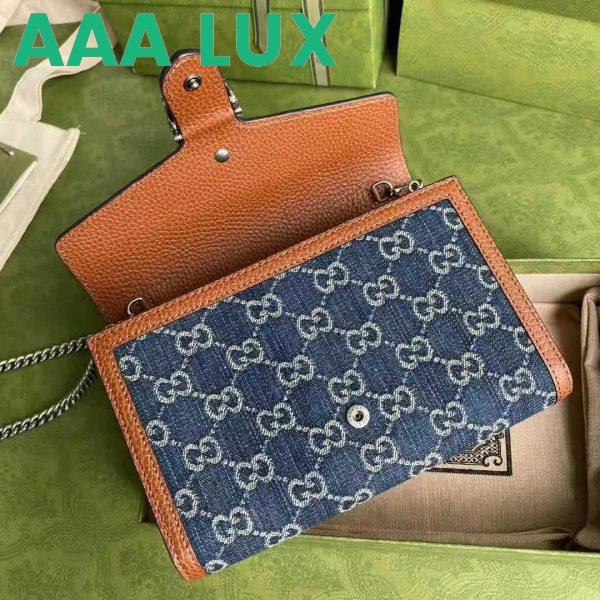 Replica Gucci GG Unisex Dionysus Mini Chain Bag Dark Blue Ivory Eco Washed Organic GG Jacquard Denim 8