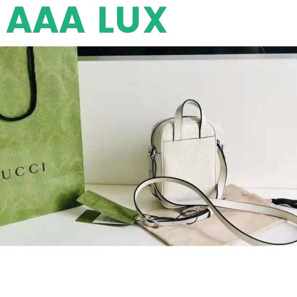 Replica Gucci GG Unisex Embossed Mini Bag White Leather Cotton Linen 4