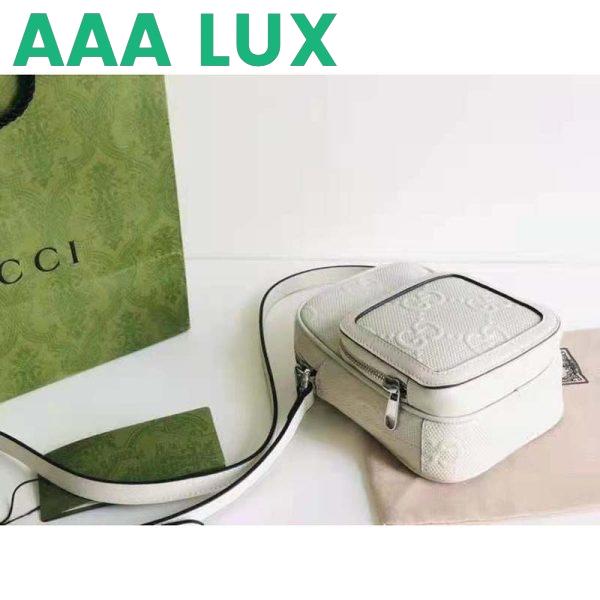 Replica Gucci GG Unisex Embossed Mini Bag White Leather Cotton Linen 6