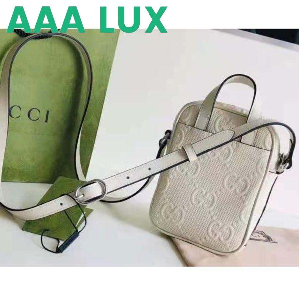 Replica Gucci GG Unisex Embossed Mini Bag White Leather Cotton Linen 7