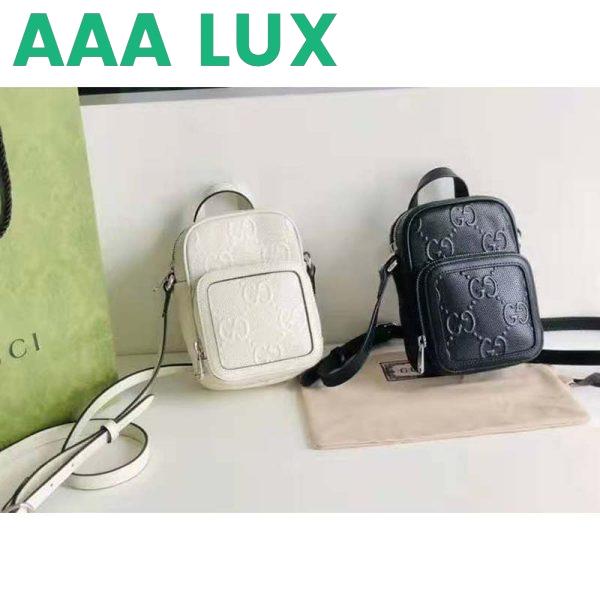 Replica Gucci GG Unisex Embossed Mini Bag White Leather Cotton Linen 8