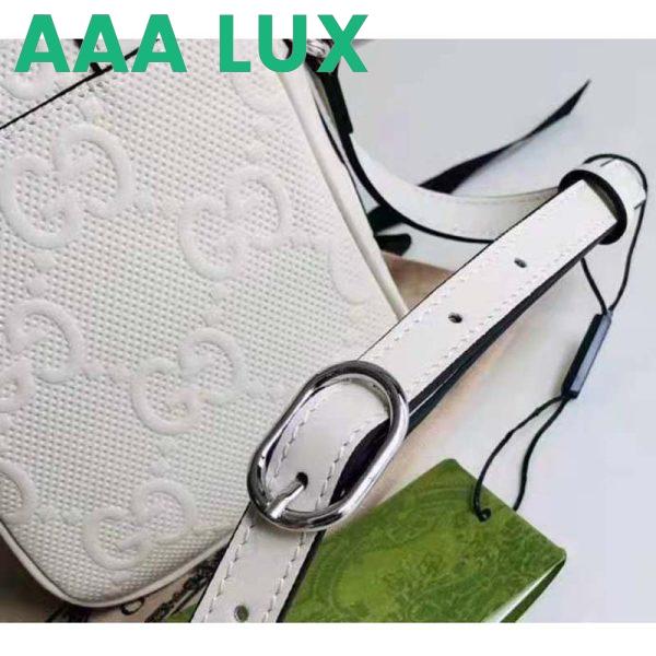 Replica Gucci GG Unisex Embossed Mini Bag White Leather Cotton Linen 11