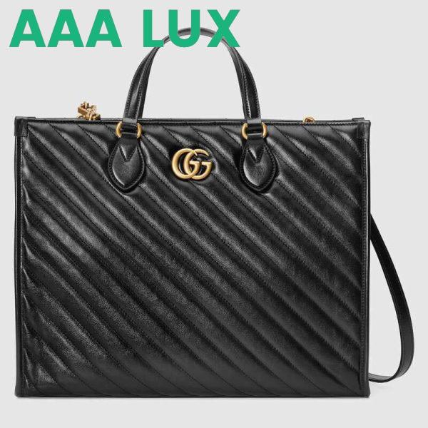 Replica Gucci GG Unisex GG Marmont Medium Tote Bag Black Matelassé Leather 2