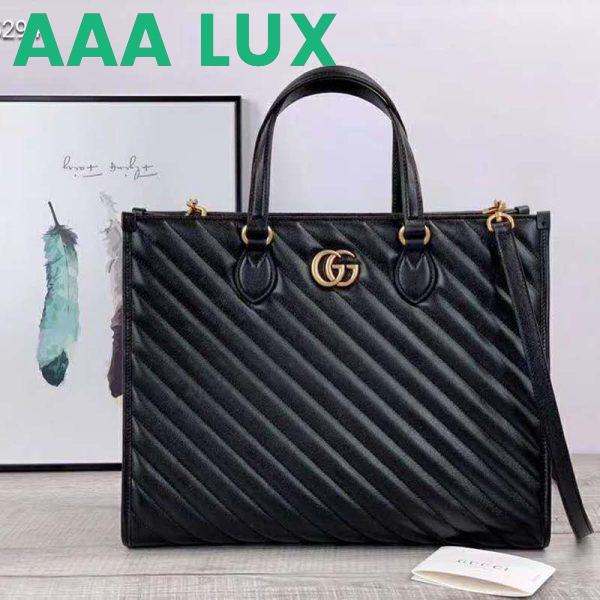 Replica Gucci GG Unisex GG Marmont Medium Tote Bag Black Matelassé Leather 3