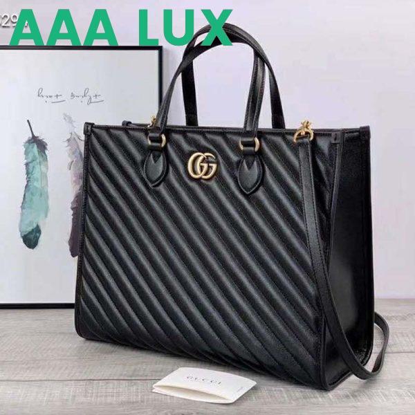 Replica Gucci GG Unisex GG Marmont Medium Tote Bag Black Matelassé Leather 4