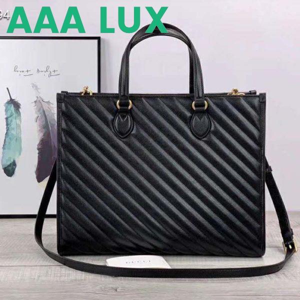 Replica Gucci GG Unisex GG Marmont Medium Tote Bag Black Matelassé Leather 6