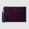 Replica Gucci GG Unisex GG Wool Pouch in Blue and Red GG Wool