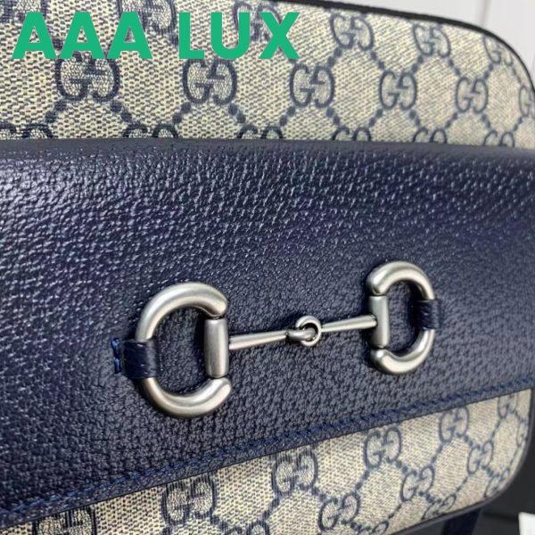Replica Gucci GG Unisex Horsebit 1955 Small Bag Beige Blue GG Supreme Canvas 9