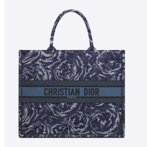 Replica Dior Unisex CD Large Dior Book Tote Blue Dior Roses Embroidery 2