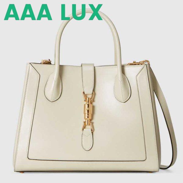 Replica Gucci GG Unisex Jackie 1961 Medium Tote Bag White Leather Gold Toned Hardware
