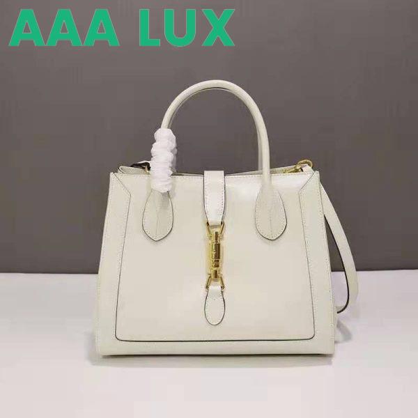Replica Gucci GG Unisex Jackie 1961 Medium Tote Bag White Leather Gold Toned Hardware 3