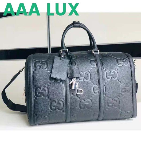 Replica Gucci GG Unisex Jumbo GG Small Duffle Bag Black Leather Zip Closure 3