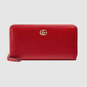 Replica Gucci GG Unisex Leather Zip Around Wallet in Hibiscus Red Leather