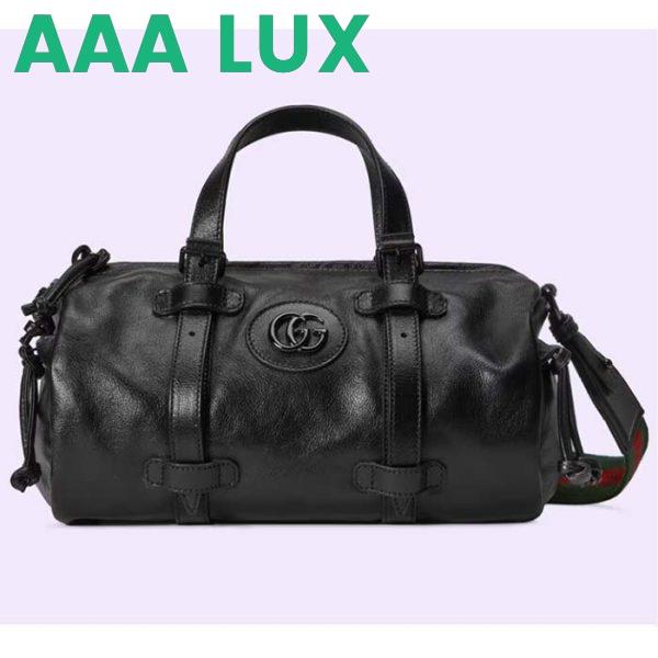 Replica Gucci GG Unisex Small Duffle Bag Tonal Double G Black Leather 2