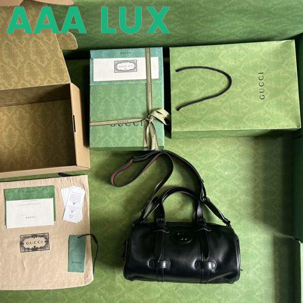 Replica Gucci GG Unisex Small Duffle Bag Tonal Double G Black Leather 6