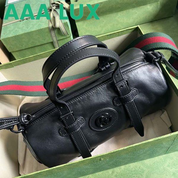 Replica Gucci GG Unisex Small Duffle Bag Tonal Double G Black Leather 9