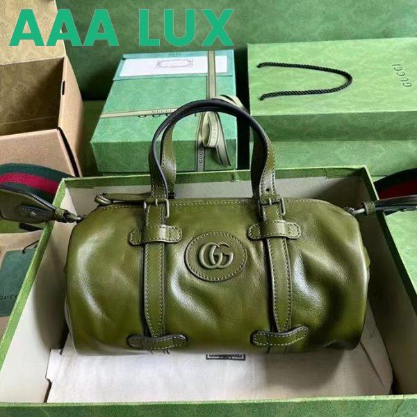 Replica Gucci GG Unisex Small Duffle Bag Tonal Double G Forest Green Leather 3