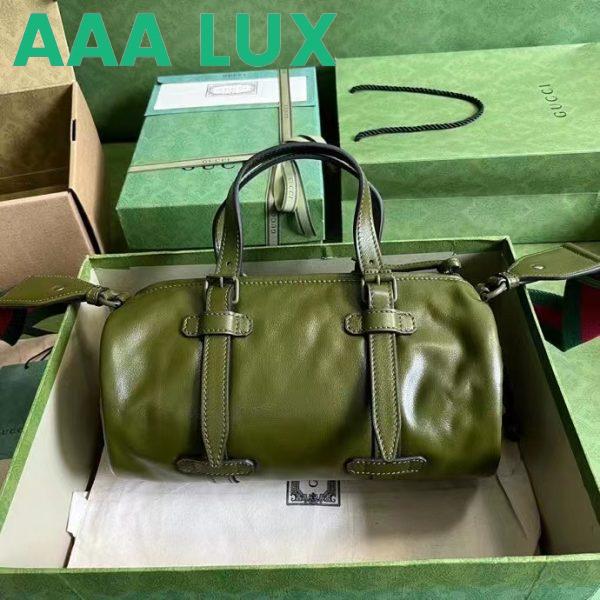 Replica Gucci GG Unisex Small Duffle Bag Tonal Double G Forest Green Leather 4