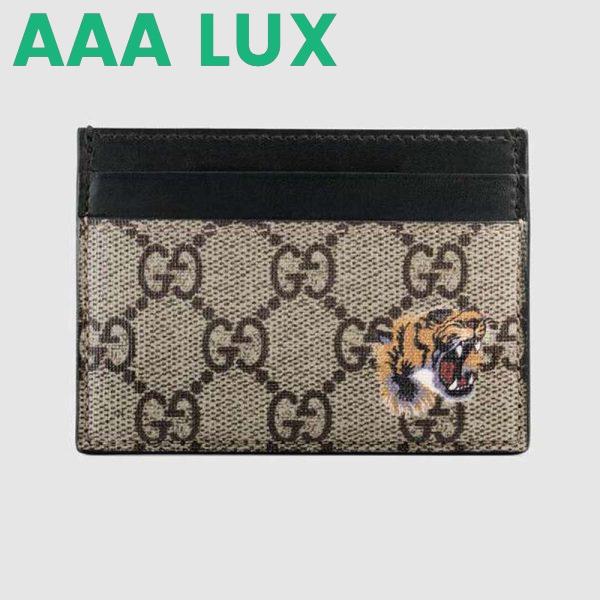 Replica Gucci GG Unisex Tiger Print GG Supreme Card Case-Beige