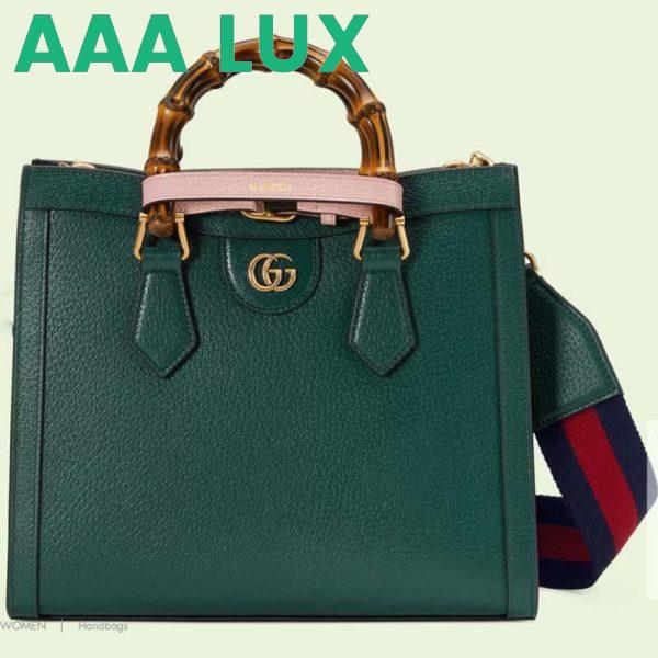 Replica Gucci GG Women Diana Small Tote Bag Double G Green Leather