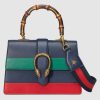 Replica Gucci GG Women Dionysus Medium Top Handle Bag in Blue Gucci Green and Hibiscus Red Leather