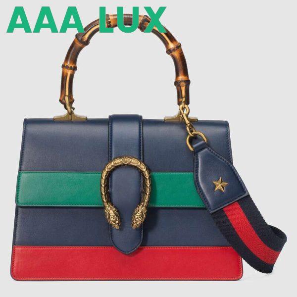 Replica Gucci GG Women Dionysus Medium Top Handle Bag in Blue Gucci Green and Hibiscus Red Leather